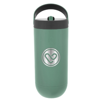 Stainless steel basil green water bottle with custom engraved logo in 30 oz.