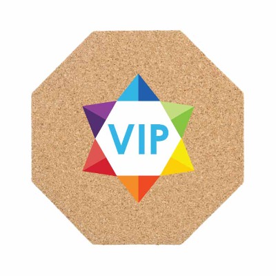 4.5 inch cork stop sign coaster with full color logo.