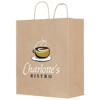 Kraft paper bag with full-color logo.