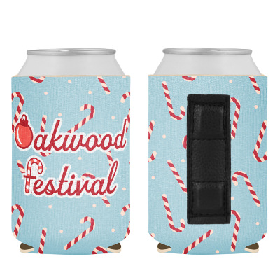 Holiday can cooler with custom full color imprint.