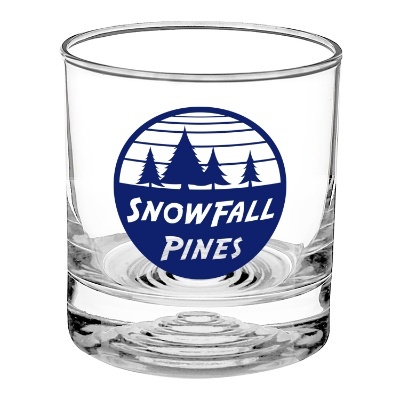 Clear whiskey glass with custom logo.