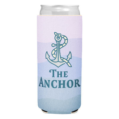 Boho coastal slim can cooler with custom full color imprint.