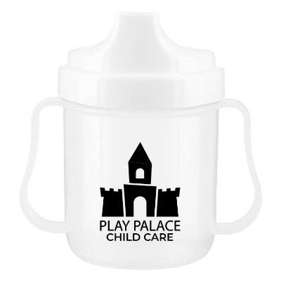 White sippy cup with custom logo in 5 oz.