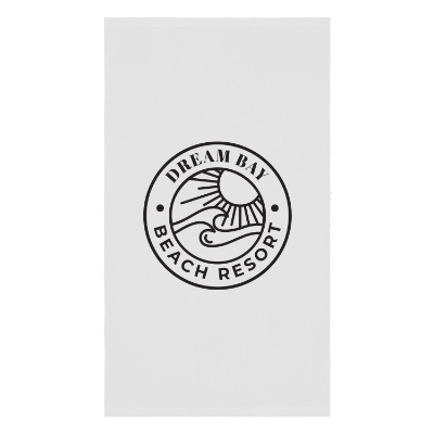 White beach towel with custom imprint.
