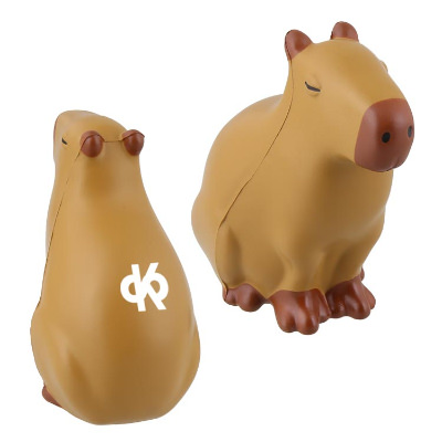 Brown foam stress ball with a custom logo.