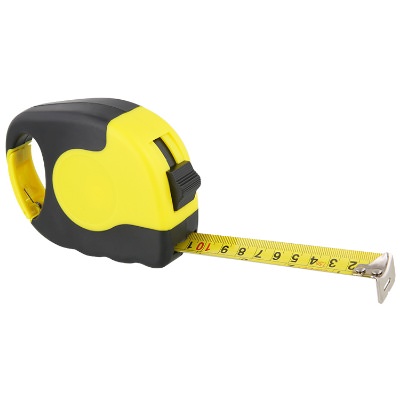 Metal and plastic yellow with black 16 foot tape measure carabiner blank.