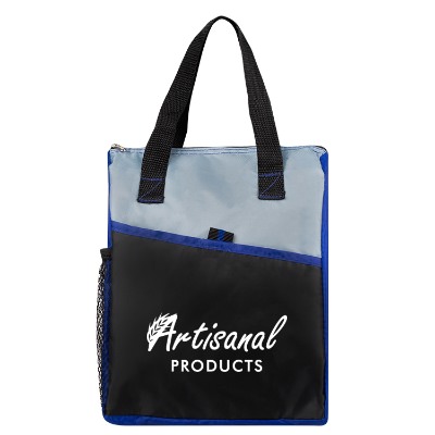 Polyester royal blue horizon lunch cooler with custom logo.