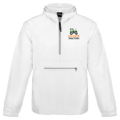 Custom white pullover with full color imprint.