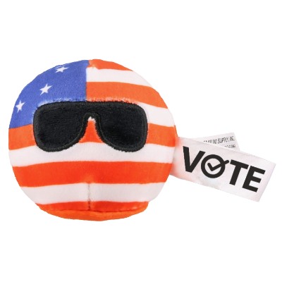 Patriotic foam stress ball with a customized logo.