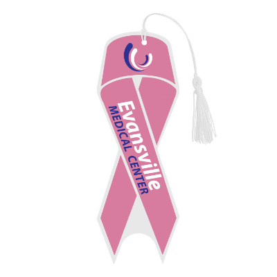 White cardstock bookmark with a branded logo.