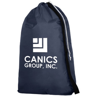 Polyester navy workhorse drawstring utility bag with custom logo.