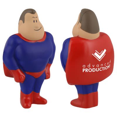 Foam super hero stress ball with custom logo.