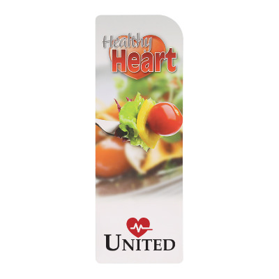 White cardstock bookmark with a custom imprint.