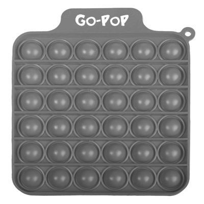 Gray silicon pop-it with a branded logo.