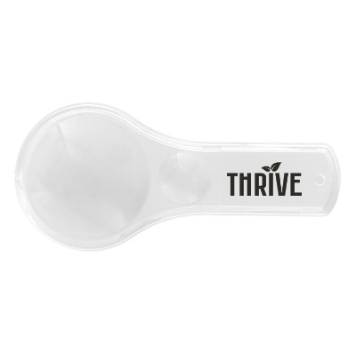 Clear plastic magnifier with a custom imprint.