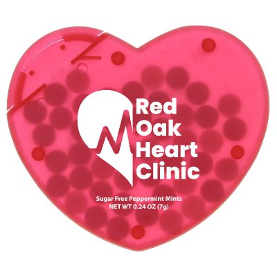 Customized translucent red heart shaped credit card mints.