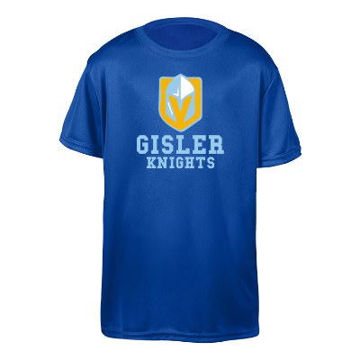 Royal blue youth full color performance t-shirt.