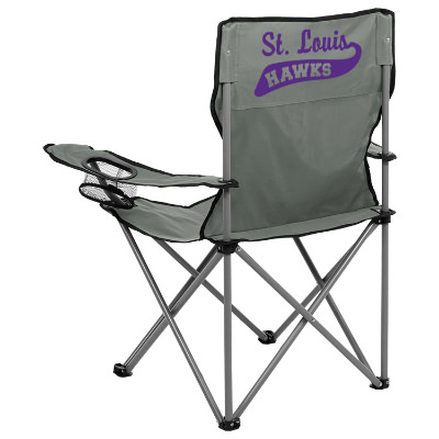 Gray polyester chair with a custom imprint.