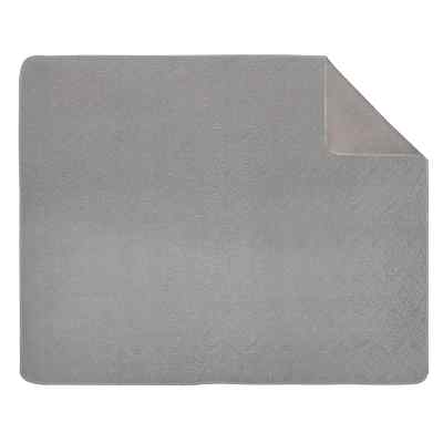 Gray quilted blanket.
