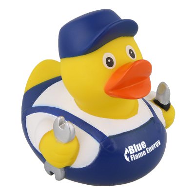 Plastic yellow personalized rubber duck.