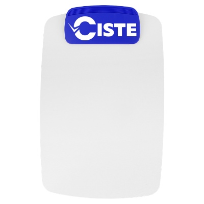 Blue polystyrene clipboard with a personalized logo.