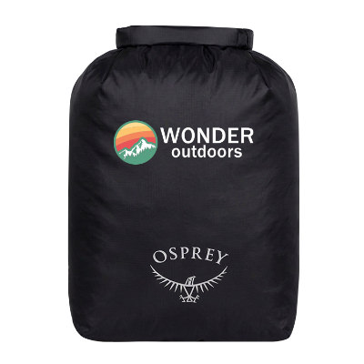 Black nylon bag with custom full-color imprint.