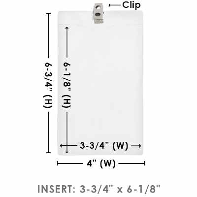 4 inch by 6.75 inch clear vertical badge pouch with silver bulldog clip.