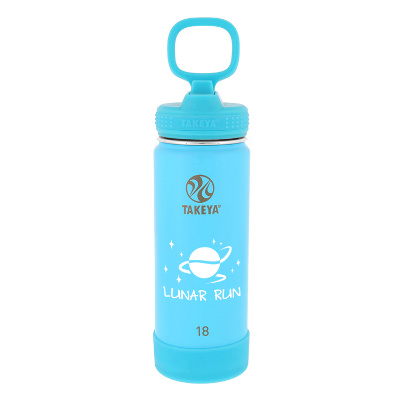 Stainless steel glow worm blue water bottle with custom logo in 18 oz.
