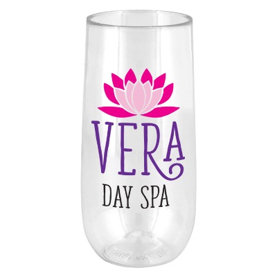 Clear plastic wine tumbler with custom full color logo.
