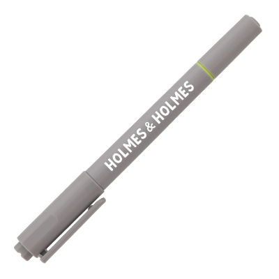 Gray plastic highlighter with a custom logo.