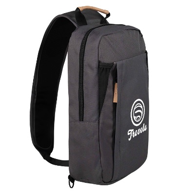 Charcoal recycled sling bag with personalized logo.