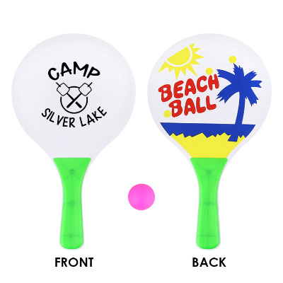 White with green plastic and wood outdoor game with a custom logo.