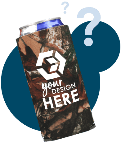 Cam slim can cooler with white imprint.