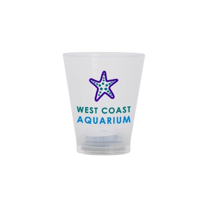 Arcylic red shot glass with custom full-color imprint in 1.5 ounces.