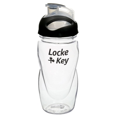 Plastic clear water bottle with custom print in 17 ounces.