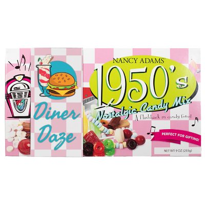 Full color white nancy adams 1950's nostalgic candy box imprint.
