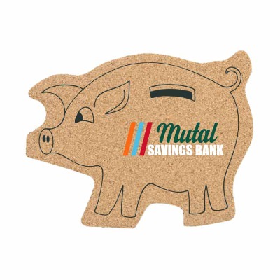 Large cork piggy bank coaster with full color promo.