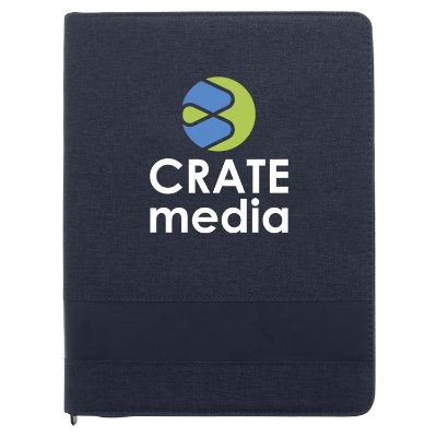Navy trade zippered padfolio and custom full color imprint.