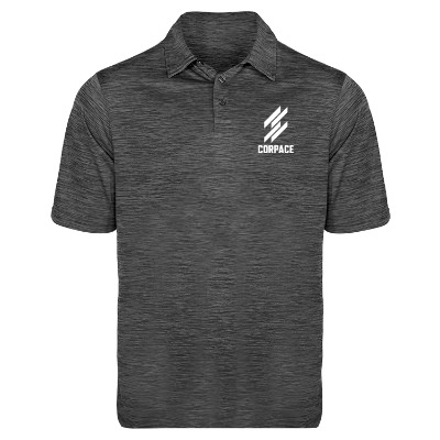 Custom black polo with one color imprint.