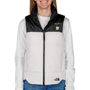 Full color white custom insulated puffer ladies vest.
