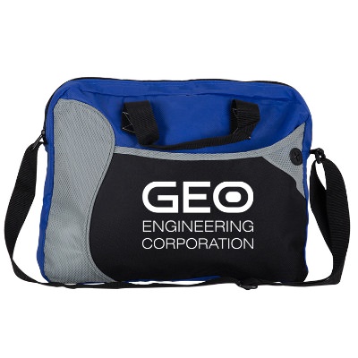 Polypropylene and polyester black wave messenger bag with logo.