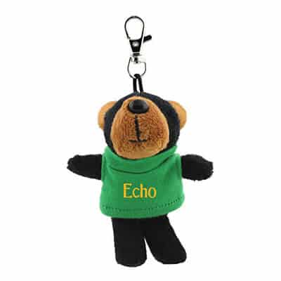 Plush and cotton kelly green wild bunch key tag black bear with imprint.