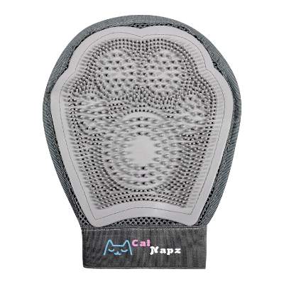 Pet grooming gray glove with full color imprint.