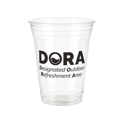 PET plastic clear soft sided cup with custom branding in 16 ounces.