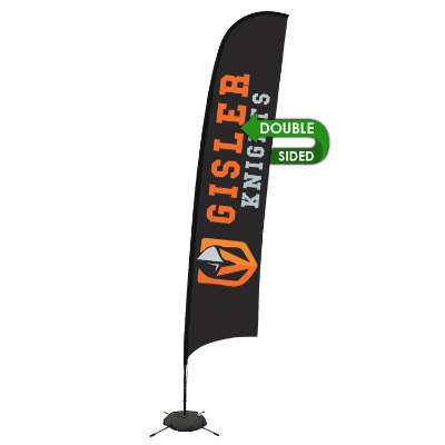 17-ft. double-sided stand-up flag with custom logo.