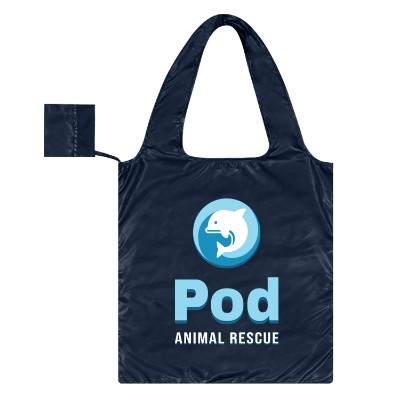 Ocean plastic black tote bag with custom full-color logo.