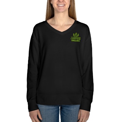 Ladies custom imprinted black v neck.