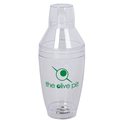 Acrylic clear cocktail shaker with custom logo in 8 ounces.