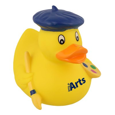 Plastic yellow personalized rubber duck.