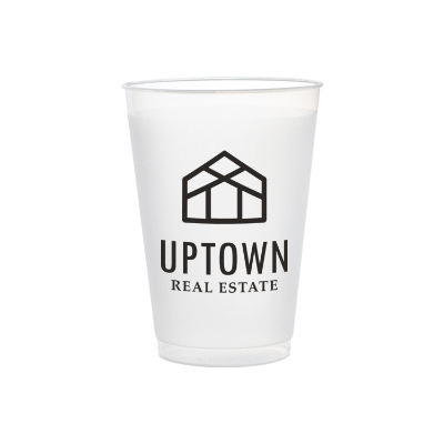 Durable plastic frosted plastic cup with custom logo in 12 ounces.